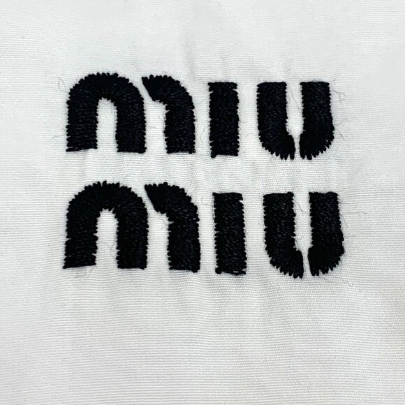 Miu Miu White Cropped Cotton Long Sleeve Shirt Logo Embroidery Single Breasted S - Picture 5 of 9